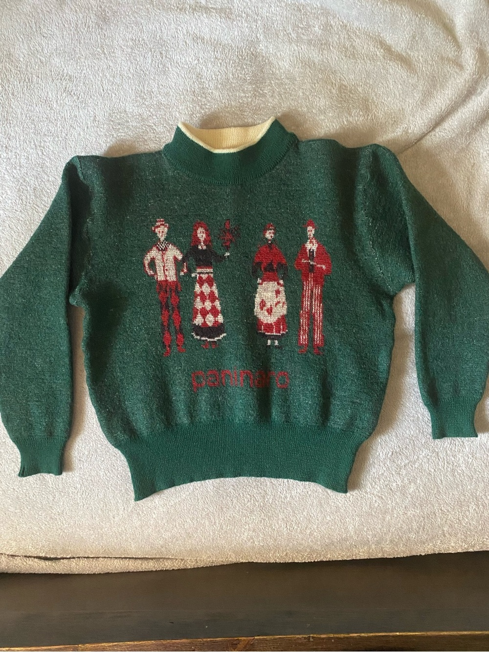 Paninaro 100%Wool Green Crewneck Novelty Sweater - kids.
